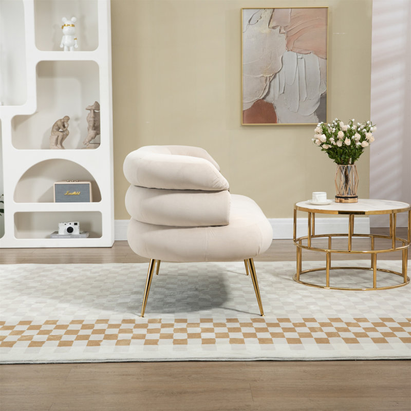 Small Loveseat Sofa Upholstered Mini Couch with Curved Backrest with Stylish Golden Decor Small Comfy Love Seat Leisure Accent Couch for Living Room